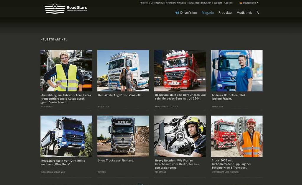 RoadStars z bliska. Każdego tygodnia ciesz się najnowszymi aktualizacjami RoadStars interaktywnego portalu Mercedes-Benz Trucks.