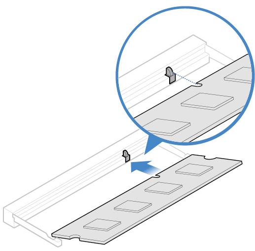 Rysunek 40. Instalowanie modułu pamięci Rysunek 41. Instalowanie modułu pamięci 6. Zainstaluj z powrotem usunięte części.