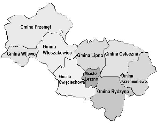 gmina wiejska Święciechowa, gmina wiejska Wijewo, gmina wiejska Włoszakowice, gmina wiejska Przemęt. Ryc.