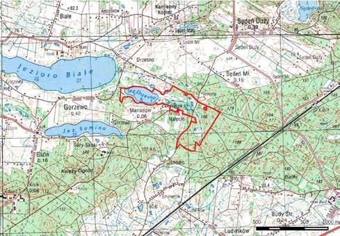 Ryc. 41. Lokalizacja mechowisk Drzesno i Nałęcin. Sikory Juskie 60,1 ha, torfowisko w woj. warmińsko-mazurskim, region kontynentalny, obecnie użytek ekologiczny Torfowisko Sikora.