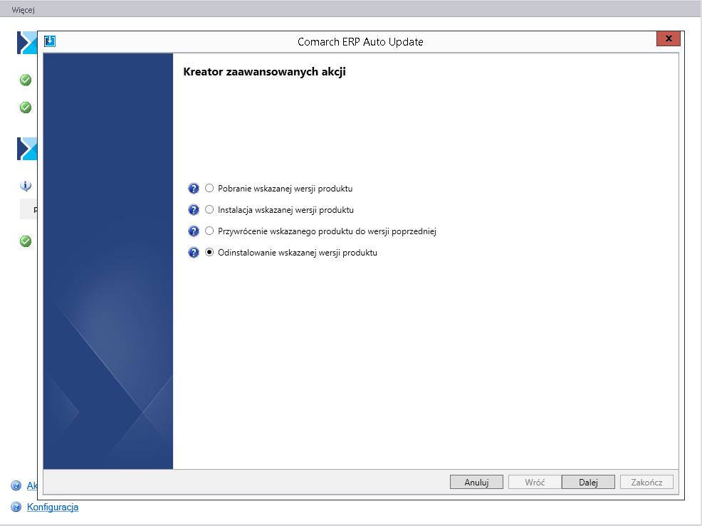 6.4 Dezinstalacja Odinstalowanie aplikacji Comarch Retail POS odbywa się z poziomu narzędzia Comarch ERP Auto Update za pomocą funkcjonalności Akcje zaawansowane.
