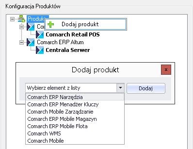 Rys. 100 Drzewo produktów Do wybranego produktu można dodać odpowiednie komponenty.