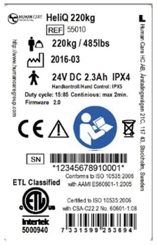 Przeznaczenie Podnośnik sufitowy został zaprojektowany i przetestowany do użytku w pomieszczeniach i sklasyfikowany jako produkt IPX4. Ważne! Produkt nie może być zanurzony w wodzie.