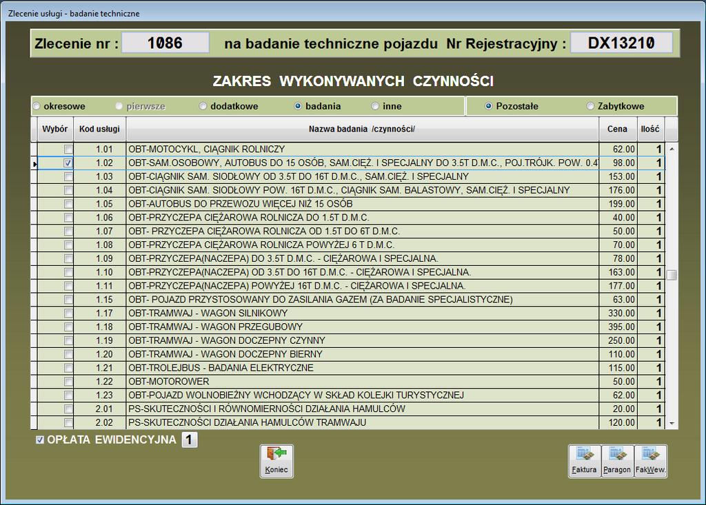 3. Podczas zakładania zlecenia na wykonanie badania technicznego istnieje możliwość określenia wielokrotności pobieranej opłaty ewidencyjnej. B Rys. 4 Zlecenie na badanie techniczne.