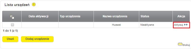 Krok 3 aktywacja urządzenia Na ekranie pojawia się lista