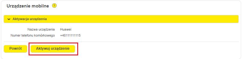 Przy dodanym urządzeniu wyświetla się status Nieaktywne i