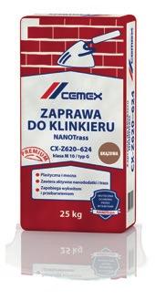 Zaprawa do klinkieru NANOTrass CX-Z 620-624 klasa M 10 Zastosowanie Zaprawa przeznaczona jest do murowania zarówno na pełną jak i na pustą spoinę ścian licowych (także w ścianach trójwarstwowych),