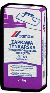 Zaprawa tynkarska cementowo-wapienna tynk ręczny Warunki wykonania Prace wykonywać w temperaturze otoczenia od +5 C do +30 C. Nie dodawać innych substancji.