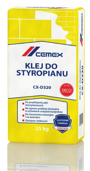 Klej do styropianu CX-D320 Zastosowanie Do przyklejania płyt styropianowych na typowych podłożach mineralnych w systemach ociepleń budynków.