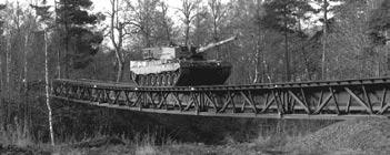 The bridge set is transported by six standard 12-t trucks and one trailer with the launch system.