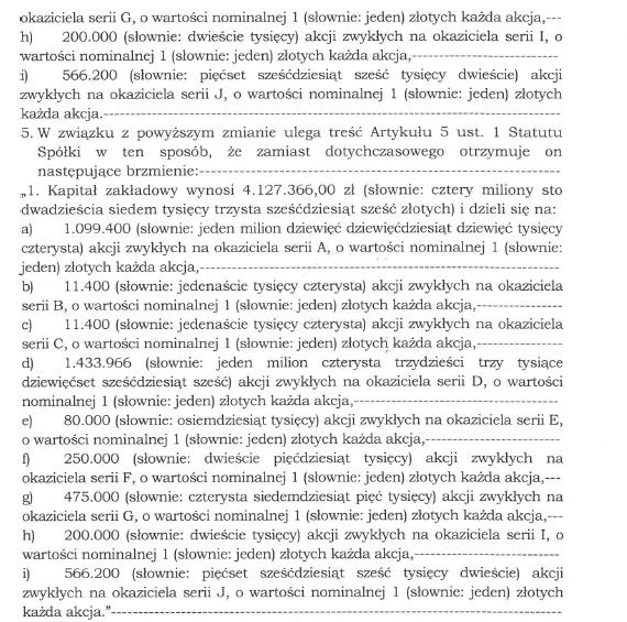 7. Określenie czy akcje zostały objęte za gotówkę, za wkłady pieniężne w inny sposób, czy za wkłady niepieniężne, wraz z krótkim opisem sposobu ich pokrycia Akcje serii I zostały opłacone poprzez