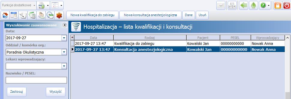 Utworzenie hospitalizacji Tryb zbiorczy umożliwia zaewidencjonowanie danych hospitalizacji w trybie zbiorczym. 3.