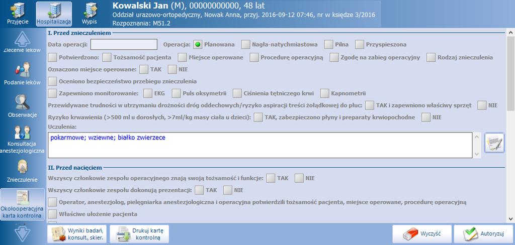 5.9 Okołooperacyjna karta kontrolna W wersji 5.9.0 aplikacji mmedica dodano funkcjonalność Okołooperacyjnej Karty Kontrolnej.