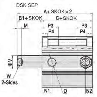 DSK-SEP jednostronnego działania (wysuw sprężyną) Zakres średnic: ø12 do ø63 DSK#.