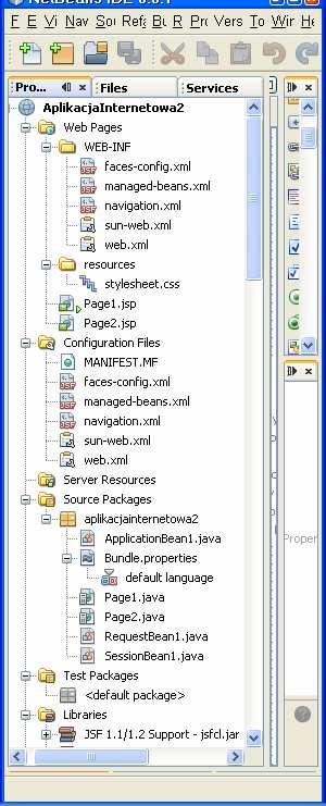Wybierz serwer aplikacji GlassFish V2 z listy Server oraz wersję Javy Enterprise (Java 5 EE Version) wybierz domyślne wartości. 5. Kliknij na Next i wybierz Visual Web JavaServer Faces i naciśnij Finish.