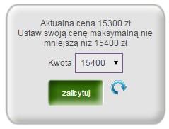 Użytkownik klika na przycisk, do którego przypisana jest odpowiednia cena maksymalna. System otwiera nowe okno z prośbą o potwierdzenie oferowanej kwoty maksymalnej.