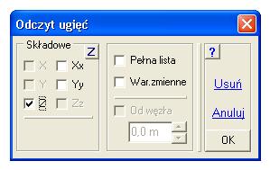 Chcąc mieć odczyty identyczne jak dla minimalnego zakresu opcji naleŝy włączyć składową Xx (obrót wokół osi X) i składową Yy (obrót wokół osi Y).