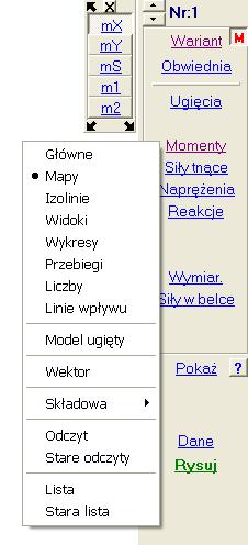 Wybranie opcji Wykres pozwoli na pokazanie w formie wykresu wybranej składowej dla wybranego wariantu lub obwiedni. Zakres moŝliwości planszy Wykres jest identyczny jak przy ugięciach.