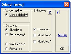 Wyniki Opcja Wykres pozwala sporządzić wykres reakcji wzdłuŝ wybranej linii. Plansza wykresu jest podobna do plansz, na których pokazywane są wykresy innych wielkości.