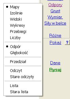 Dwie pierwsze opcje pozwalają pokazać odpory w formie barwnej mapy lub w formie cyfrowej. Przy barwnej mapie na ekranie zostanie umieszczona legenda przyporządkowująca kolory wartościom.