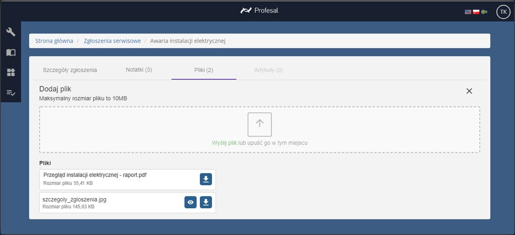 notatek znajdziesz go w zakładce Szczegóły zgłoszenia lub w zakładce Pliki ). Następnie wybierz plik z dysku kilkając na szare pole.