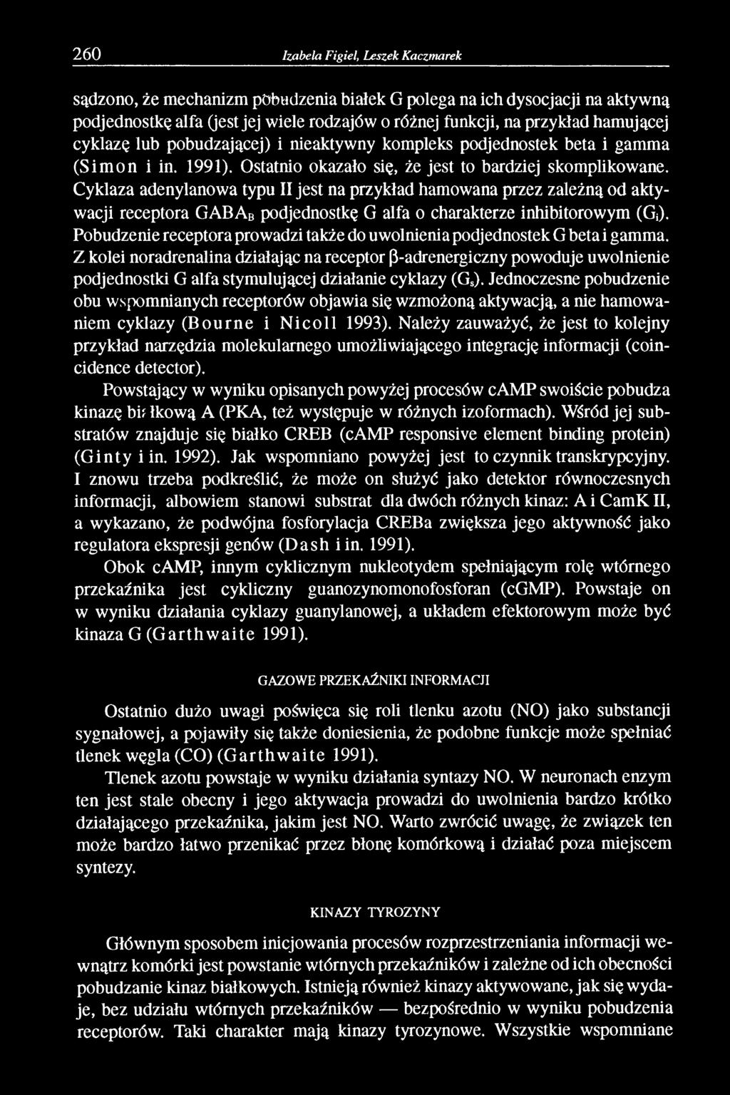 Cyklaza adenylanowa typu II jest na przykład hamowana przez zależną od aktywacji receptora GABAb podjednostkę G alfa o charakterze inhibitorowym (G;).