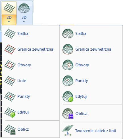 Elementów powierzchniowych 2D - Elementów powierzchniowych 3D Każde polecenie zawiera