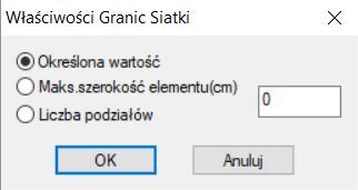 Wartość predefiniowana: Opcja aktywowana jest w celu wprowadzenia ilości elementów siatki naokoło otworu. Wpisz ilość i zatwierdź przyciskiem OK.