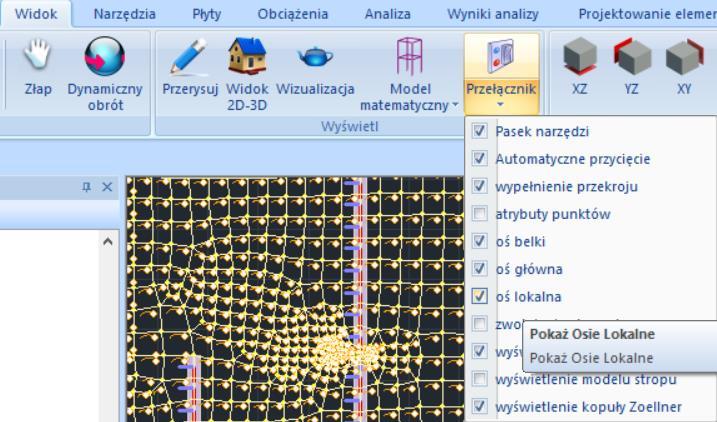 Wykorzystaj polecenie Zmień kierunek żeby zmienić kierunek lokalnych osi elementów skończonych.