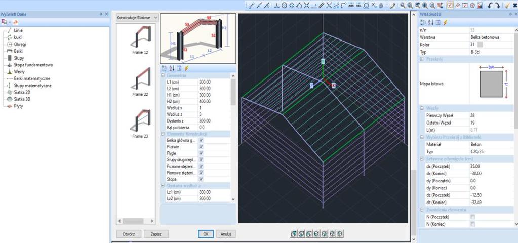 Beton Stal Elementy skończone 2D, 3D Konstrukcje murowe 3D Drewno -