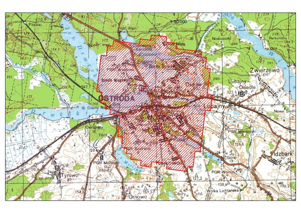 MAPA 1 ZANIECZYSZCZENIE BENZO(A)PIRENEM NA TERENIE GMINY OSTRÓDA Źródło: WIOŚ Olsztyn Oznaczenie klas przyjęto wg instrukcji GIOŚ: A jeżeli stężenia zanieczyszczenia na terenie strefy nie