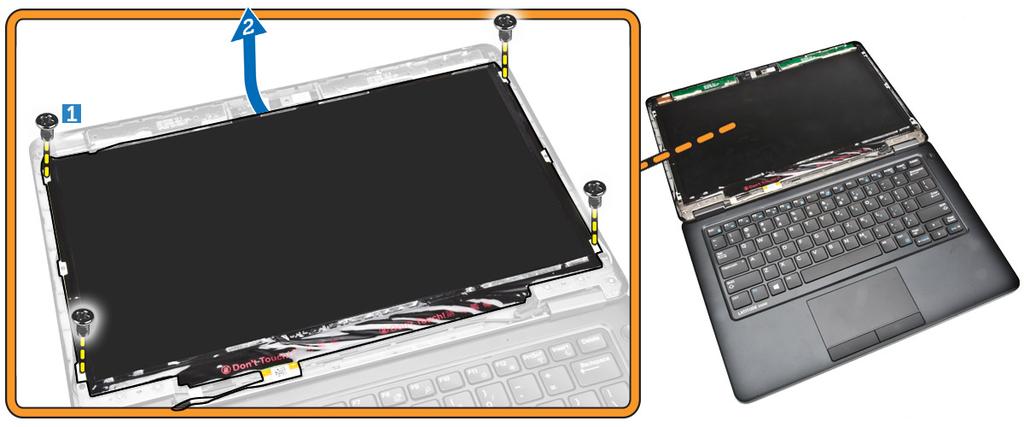 Wymontowywanie panelu wyświetlacza 1. Wykonaj procedury przedstawione w sekcji Przed przystąpieniem do serwisowania komputera.