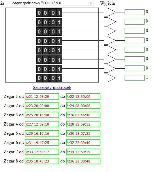 Konfiguracja aplikacji ZEGARY przykład konfiguracji Makroceli zegar godzinowy.