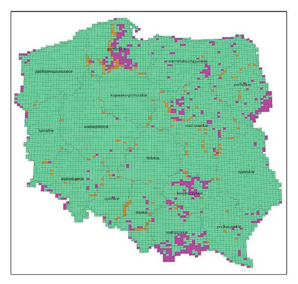 5. Stan realizacji programu AZP wg danych na dzień 21.03.2018 r. (zielony arkusze przebadane w całości, pomarańczowy arkusze przebadane częściowo; fioletowy arkusze nieprzebadane).