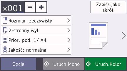 4 Kopiuj Kopiowanie dokumentu Upewnij się, że na tacę papieru załadowany został właściwy rozmiar papieru. Aby zmienić ustawienia kopiowania tylko dla następnej kopii, naciśnij przycisk.