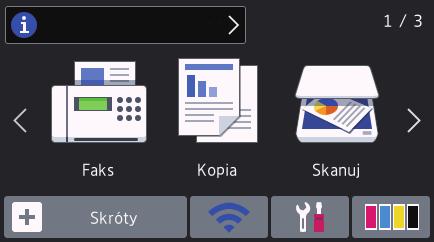 5. [Ustawienia] Naciśnięcie umożliwia dostęp do menu [Ustawienia]. 9. Ikona ostrzeżenia 9 6. [Tusz] Wyświetla przybliżoną ilość dostępnego atramentu. Naciśnięcie umożliwia dostęp do menu [Tusz].