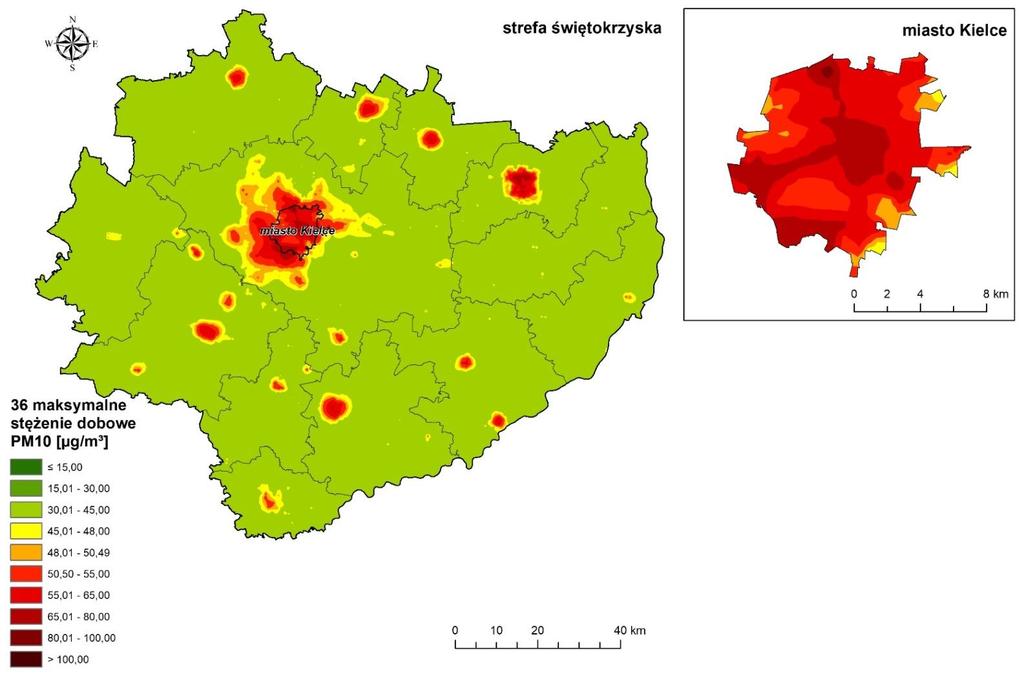 Jakość powietrza w woj. świętokrzyskim Tab. Zanieczyszczenia dla których normy jakości powietrza zostały przekroczone w 2017 r.