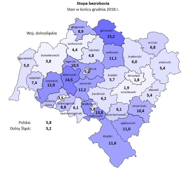 BEZROBOCIE- POLSKA DOLNY ŚLĄSK ( DANE NA KONIEC GRUDNIA 2018 r.