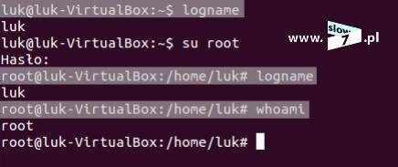 14 (Pobrane z slow7.pl) Polecenie: logname odpowiedzialne jest za wyświetlenie nazwy logowania danego użytkownika.