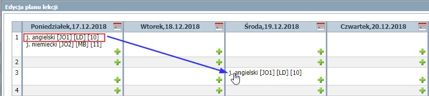 odpowiedniej komórki tabeli. 5. W oknie Edycja planu lekcji kliknij przycisk Zapisz.