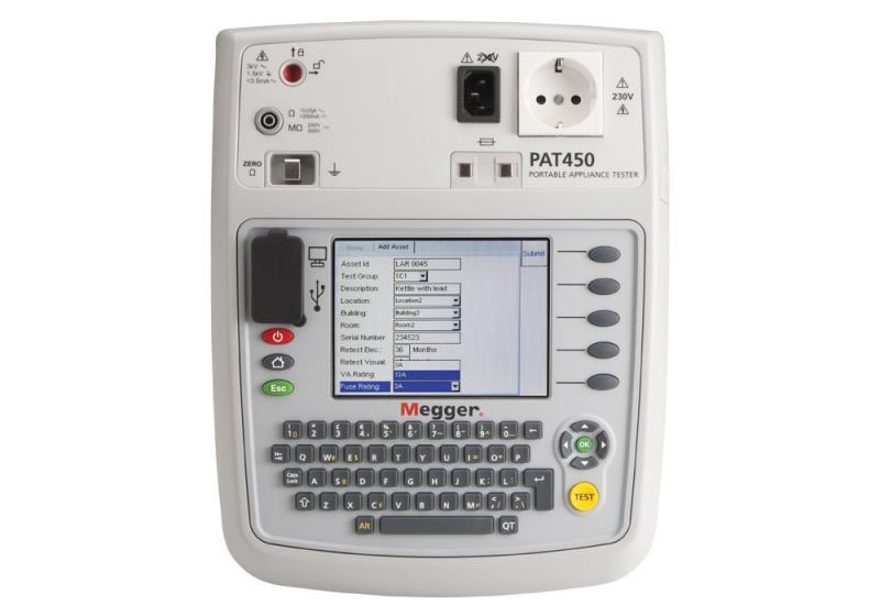 PAT 410/450 Uniwersalny tester sprzętu elektrycznego Cechy Pamięć 10000 wyników pomiarów Transmisja danych przez pamięć USB do komputera 5,7 kolorowy wyświetlacz z podświetleniem Pomiar ciągłości