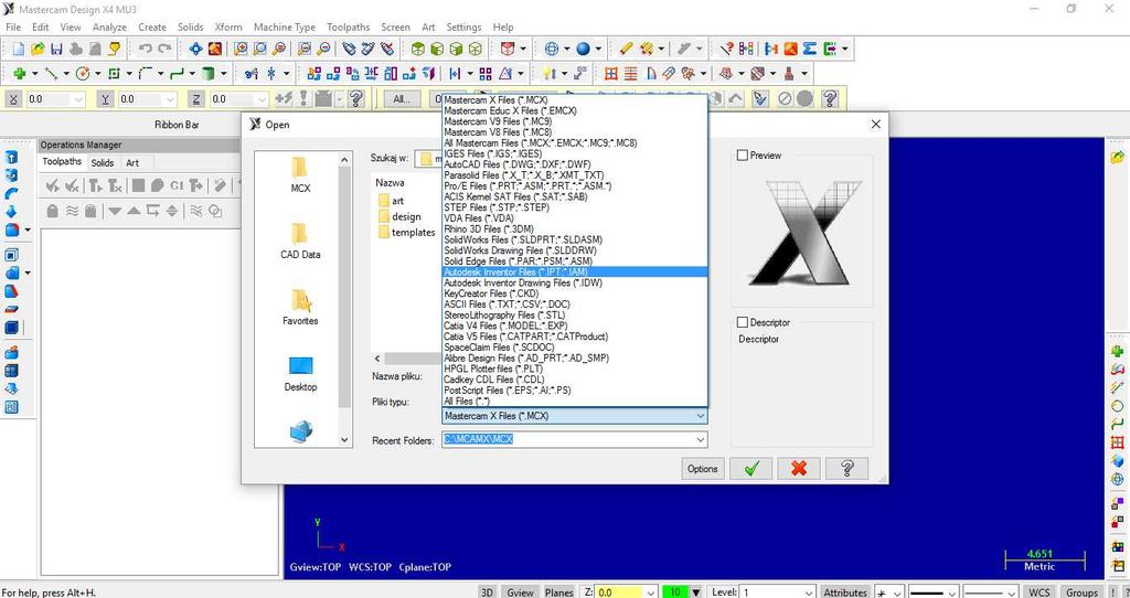 Inventor Files (rys. 3), a następnie wybrać zapisany plik modelu. Rysunek 3.