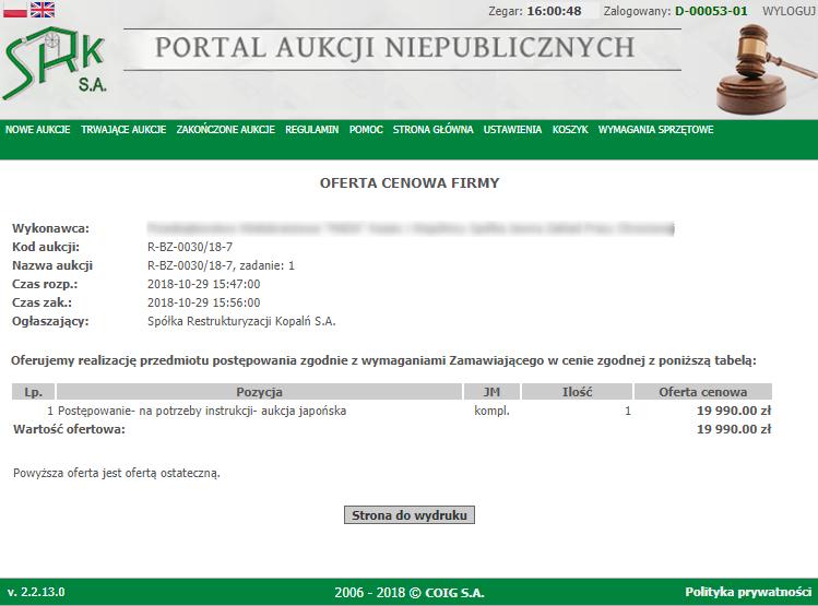 Oferta cenowa- podgląd raportu Dla każdego raportu wybór przycisku Strona do