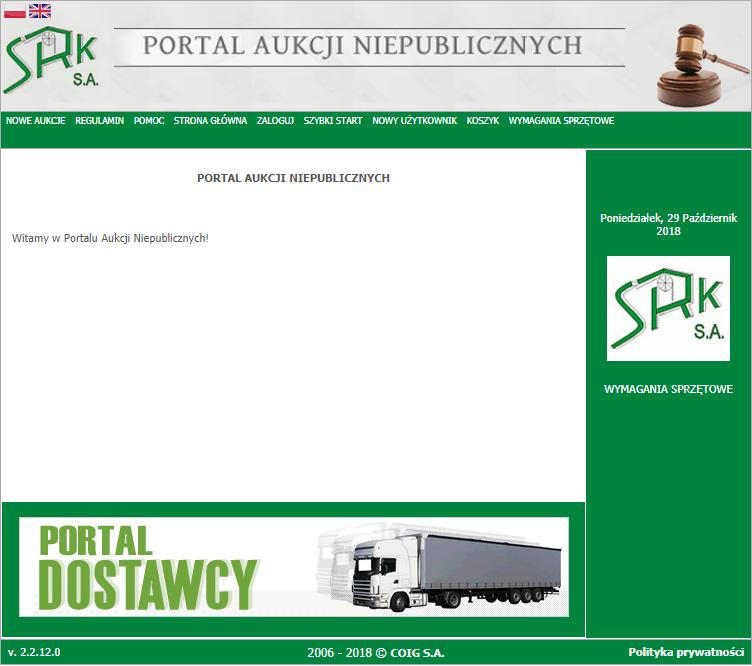 Należy wybrać z górnego menu opcję Zaloguj. Pojawi się poniższe okno, gdzie trzeba podać użytkownika (login) oraz hasło, a następnie przycisk Zaloguj.