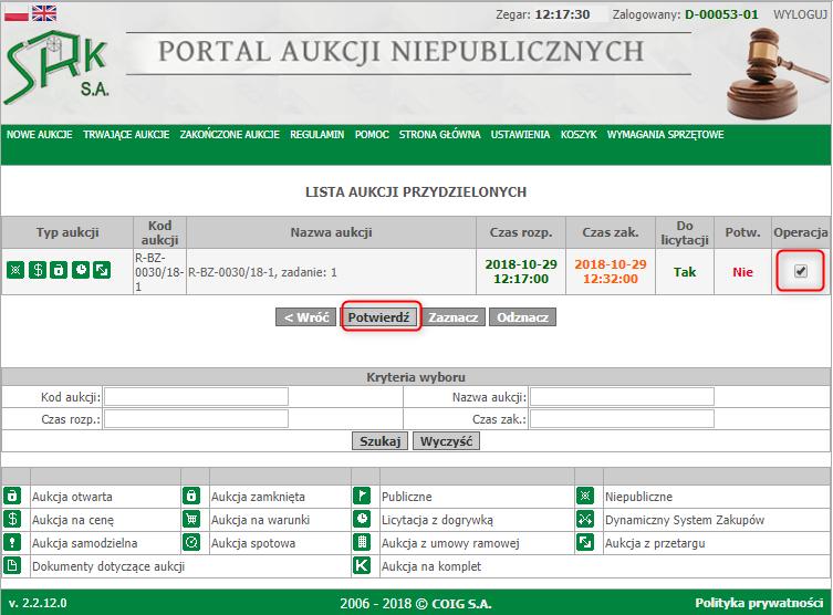 Kolejnym krokiem jest przejście na zakładkę Nowe aukcje -> Wszystkie aukcje, gdzie pokazane są czasy rozpoczęcia wszystkich ogłoszonych aukcji.
