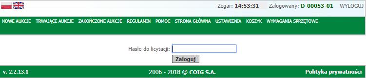 UWAGA - W przypadku, jeżeli po wpisaniu hasła do licytacji i wybraniu zaloguj pojawia się dalej to samo okno z hasłem do