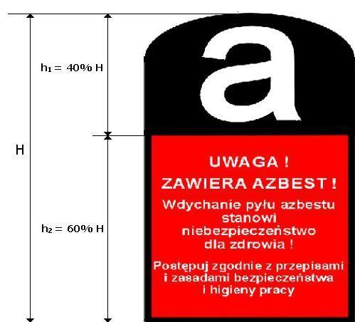 W załączniku 2 do rozporządzenia został określony wzór oznakowań wyrobów, odpadów i opakowań zawierających azbest lub wyroby zawierające azbest, a także miejsc ich występowania.