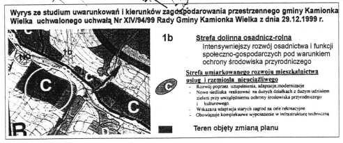 przeznaczenia dzia³ki nr 260/7, czêœci dzia³ki nr 320/6 po³o onych w Jamnicy i dzia³ki nr 848/5 po³o onej w Mystkowie - na tereny zabudowy mieszkaniowej jednorodzinnej oraz dzia³ki nr 444/1 po³o onej