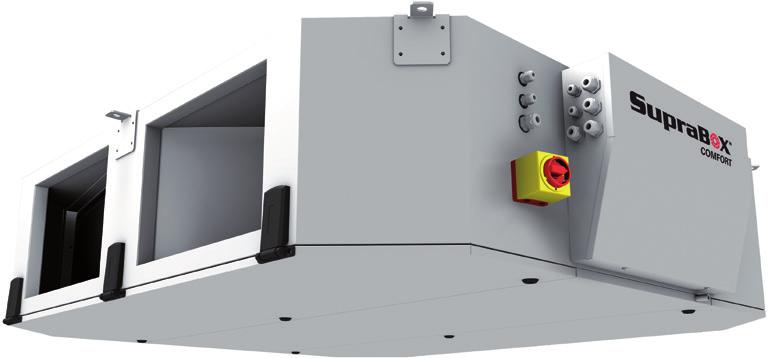 Wykonanie standardowe: bezramowa obudowa z izolacją 40mm wewnątrz i na zewnątrz lakierowanr proszkowo (RAL 7035) zintegrowane sterowanie (Plug & Play) przyłącze poziome energooszczędne wentylatory EC