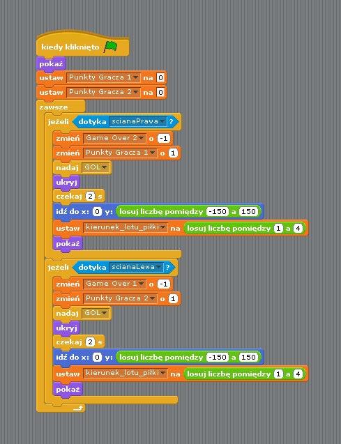 26. Nasłuchujemy zdarzenia, gdy wartości zmiennych Game Over 1 lub Game Over 2